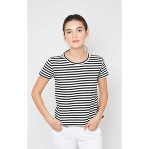 AMO Seaton Stripe Twist Tee Medium Black and White w/ Distressing
